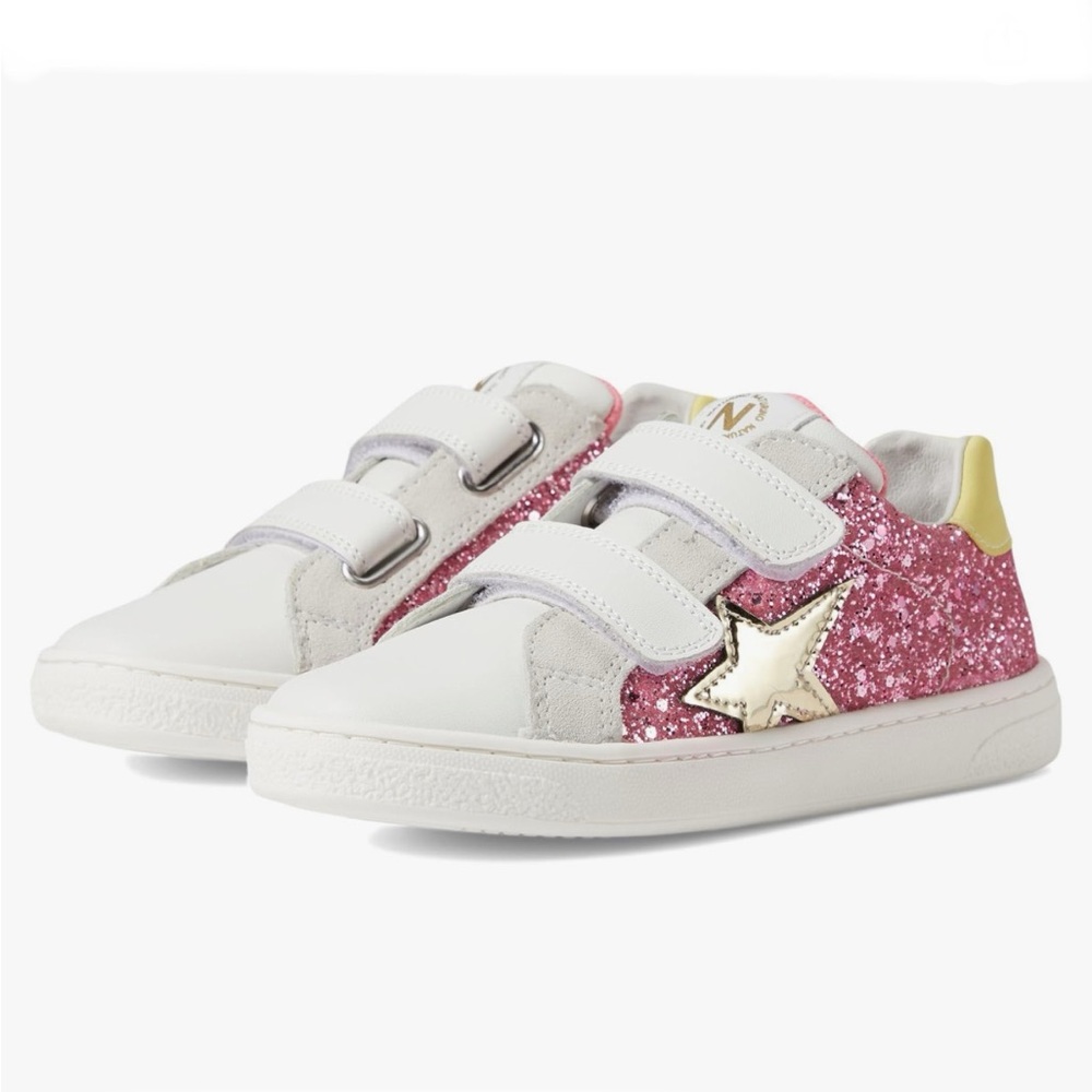 NWT Naturino Girl's Pinn Vl Sneaker in White/Fuchsia/Paglia